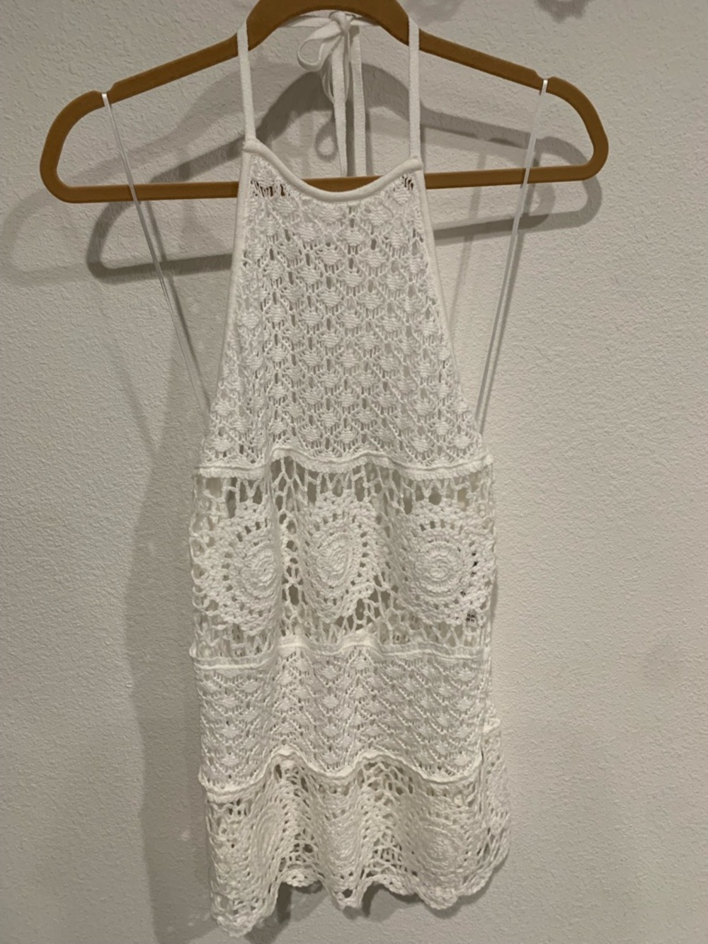 NWT Hollister White Crochet Tiered Boho Beach Coverup, Mini Dress, XS